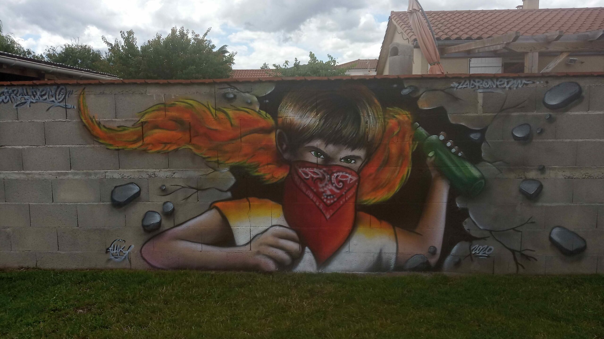 FRESQUE MURALE GRAFFITI chez des particuliers sur le thème de la révolte "RIOT BOY"