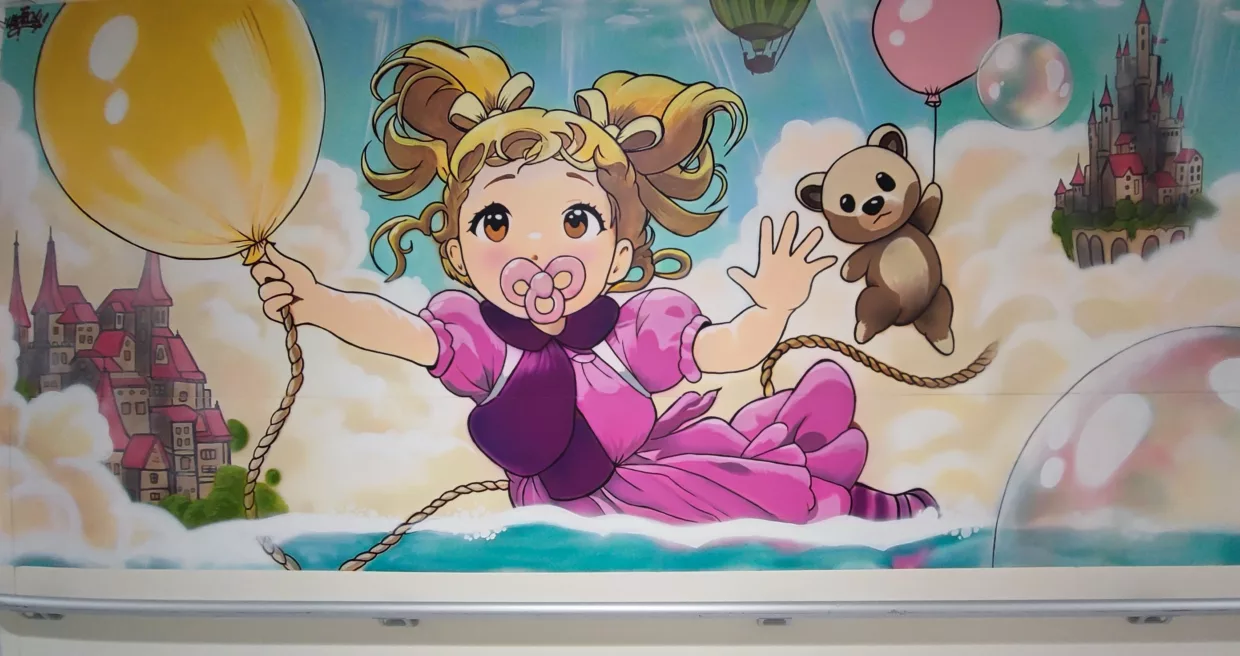 Fresques réalisées pour l'association marabout de ficelle en oncologie pédiatrique au CHU st Etienne Nord.